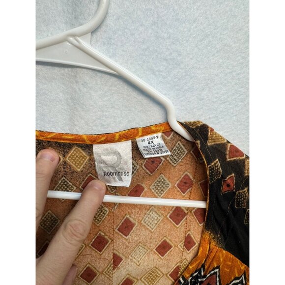 Roamans Womens Plus Size Print Button-Down Top 4XL Multicolor Short Sleeve - Picture 3 of 10